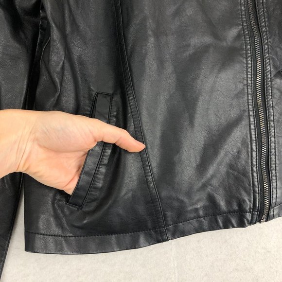 Just Fab Women's Size Small Black Faux Leather Full Zip Long Sleeve Moto Jacket - Picture 13 of 13